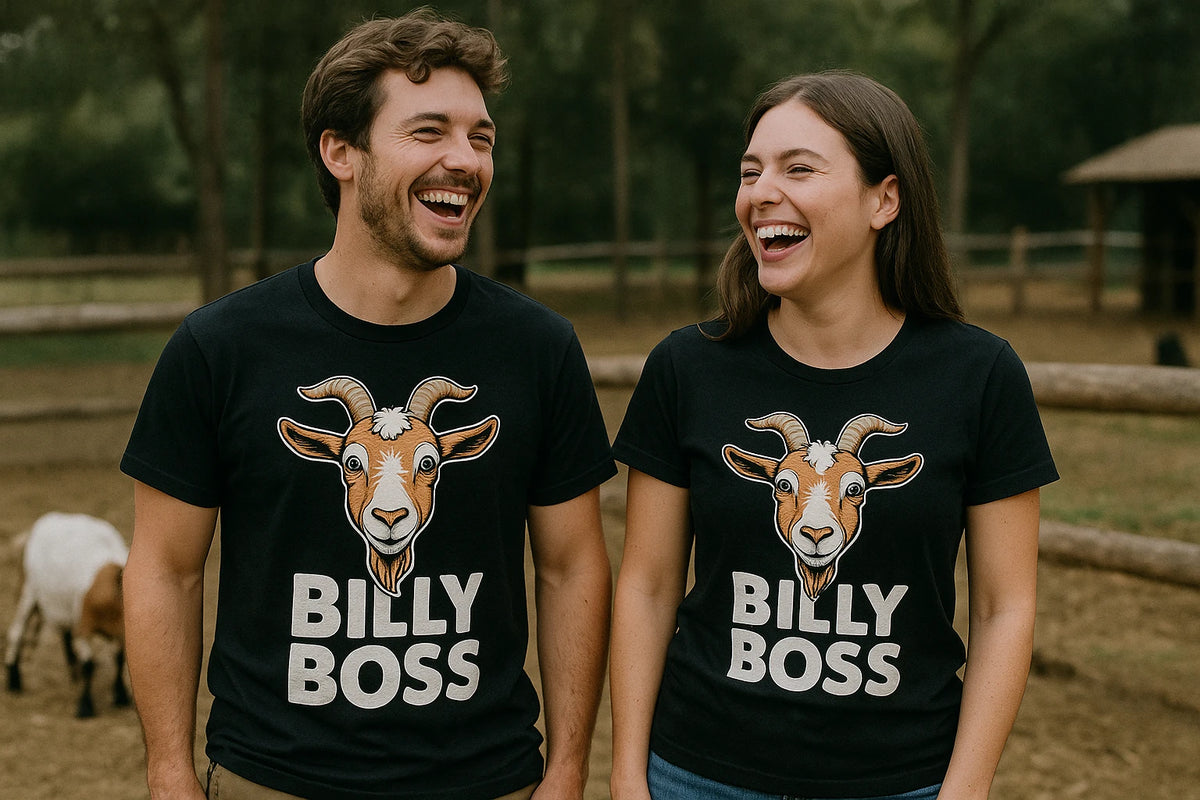 Person wearing the black i love goats t shirt graphic tee - "Billy Boss" design