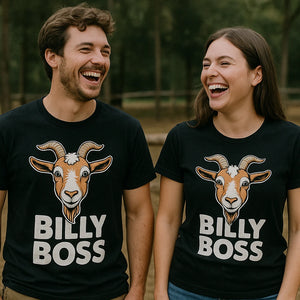 Person wearing the black i love goats t shirt graphic tee - "Billy Boss" design