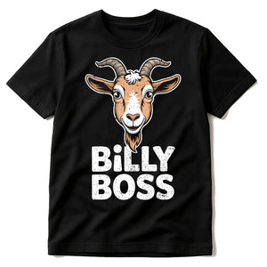 Black I Love Goats T Shirt - "Billy Boss" graphic tee, flat lay product photo