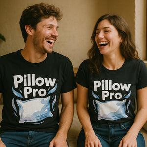 Person wearing the black oversized sleep t shirt graphic tee - "Pillow Pro" design