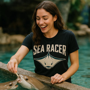 "Sea Racer" black stingray shirts, photographed as stingray lover gift