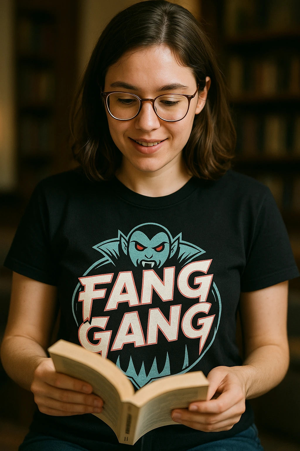 "Fang Gang" black buffy the vampire slayer graphic tee, photographed as gifts for vampire lovers