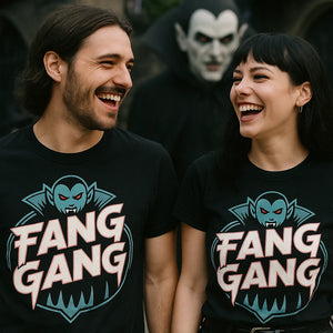 Person wearing the black buffy the vampire slayer graphic tee graphic tee - "Fang Gang" design