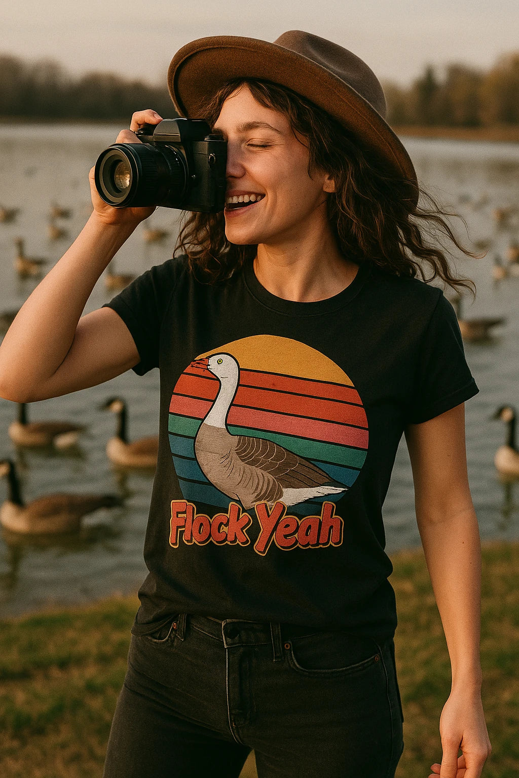 "Flock Yeah" black geese t shirt - a birthday gift for geese lover