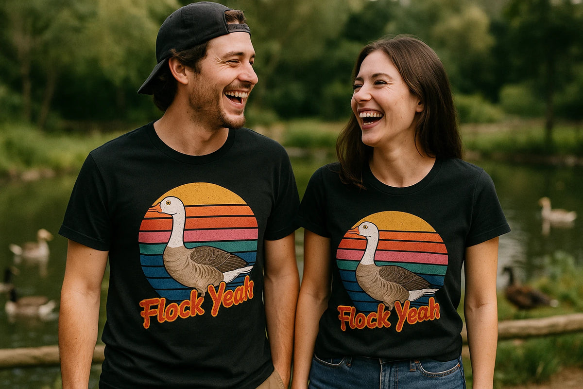 Person wearing the black geese t shirt graphic tee - "Flock Yeah" design