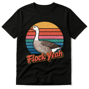 Black Geese T Shirt - "Flock Yeah" graphic tee with tan print, flat lay product photo