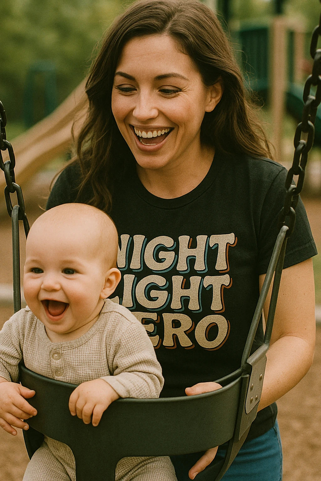 "Night Light Hero" black new parents shirts, photographed as new parents lover gift