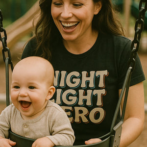 "Night Light Hero" black new parents shirts, photographed as new parents lover gift