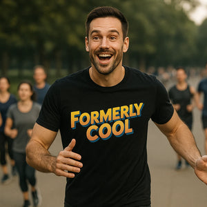 Lifestyle shot of the "Formerly Cool" black parent identity crisis t shirt in a real-world setting
