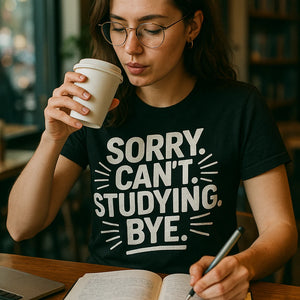"Sorry. Cant. Studying. Bye." black studying t shirt - a birthday gift for studying lover