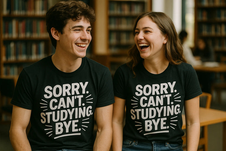 Person wearing the black studying t shirt graphic tee - 
