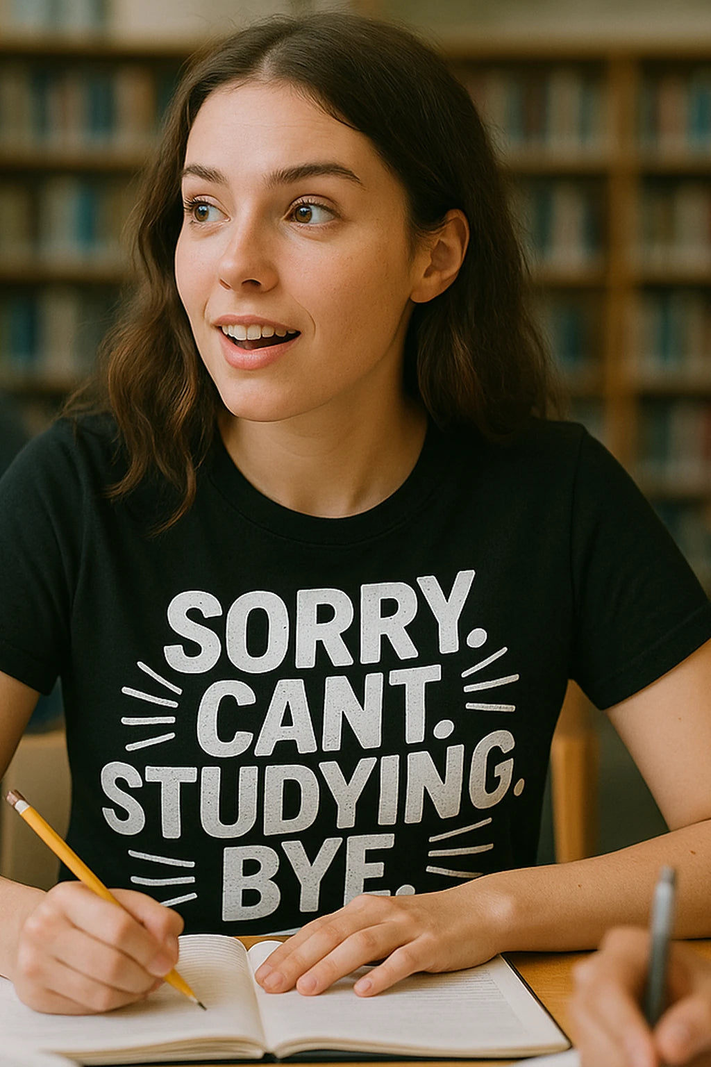 "Sorry. Cant. Studying. Bye." black studying t shirt, photographed as studying lover gift
