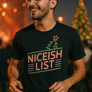 "Niceish List" black christmas tshirt mens - a christmas gifts for book lovers