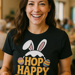 "Hop Happy" easter tee shirts for adults - product photo 7