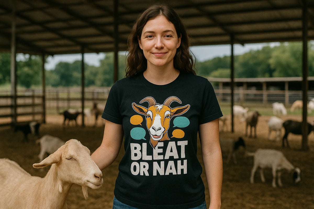 Lifestyle shot of the "Bleat Or Nah" black easily distracted by goats t shirt in a real-world setting