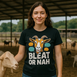 Lifestyle shot of the "Bleat Or Nah" black easily distracted by goats t shirt in a real-world setting
