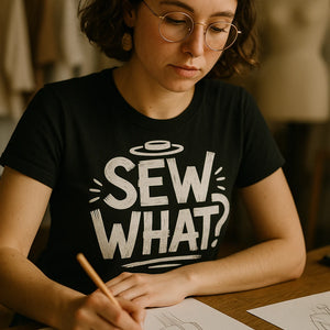 "Sew What" black fashion designer t shirt - a birthday gift for fashion designer