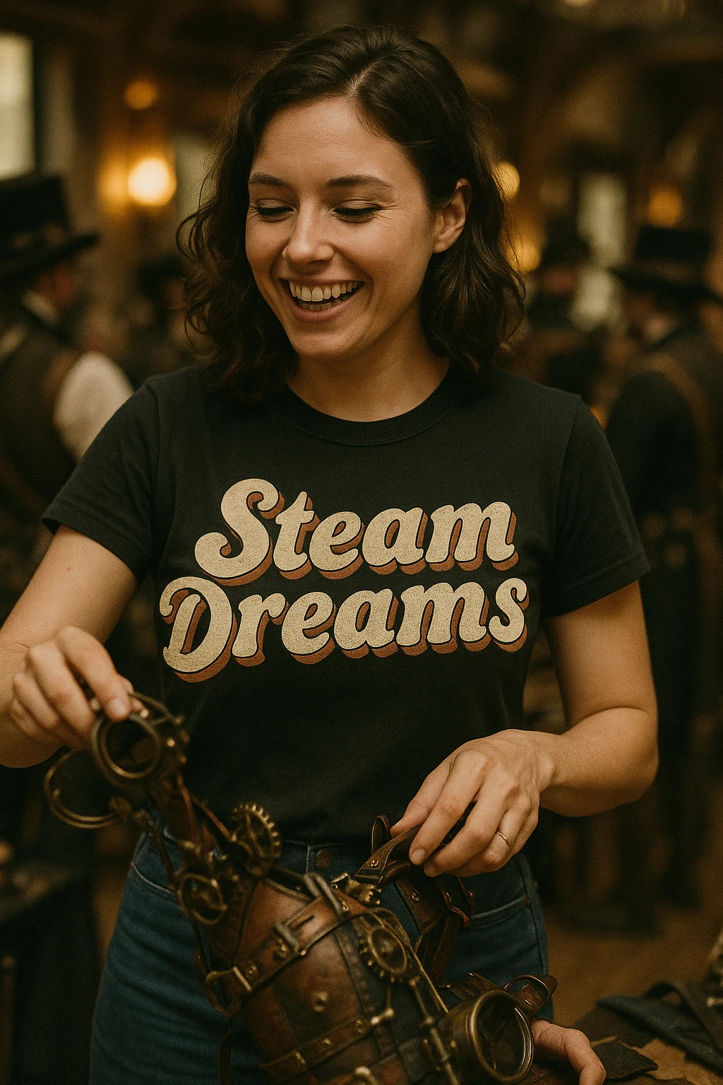 "Steam Dreams" black steampunk graphic tee - a birthday gift for steampunk lover