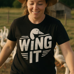 "Wing It" black geese t shirt - a birthday gift for geese lover