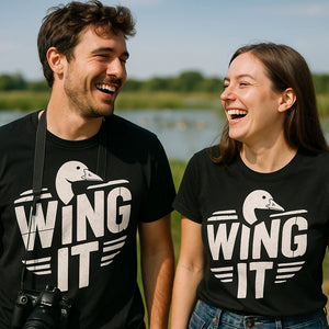 Person wearing the black geese t shirt graphic tee - "Wing It" design