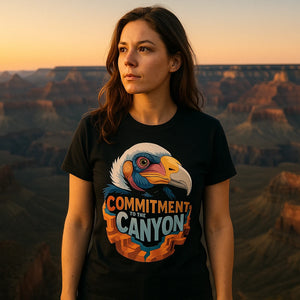 Lifestyle shot of the "Commitment To the Canyon" black the grand canyon shirts in a real-world setting