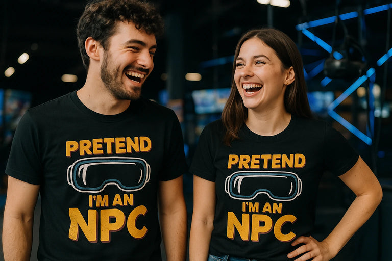 Person wearing the black virtual reality t shirt graphic tee - 