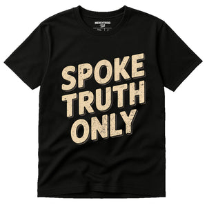 Black Bicycle Shirts - "Spoke Truth Only" graphic tee with beige print, flat lay product photo
