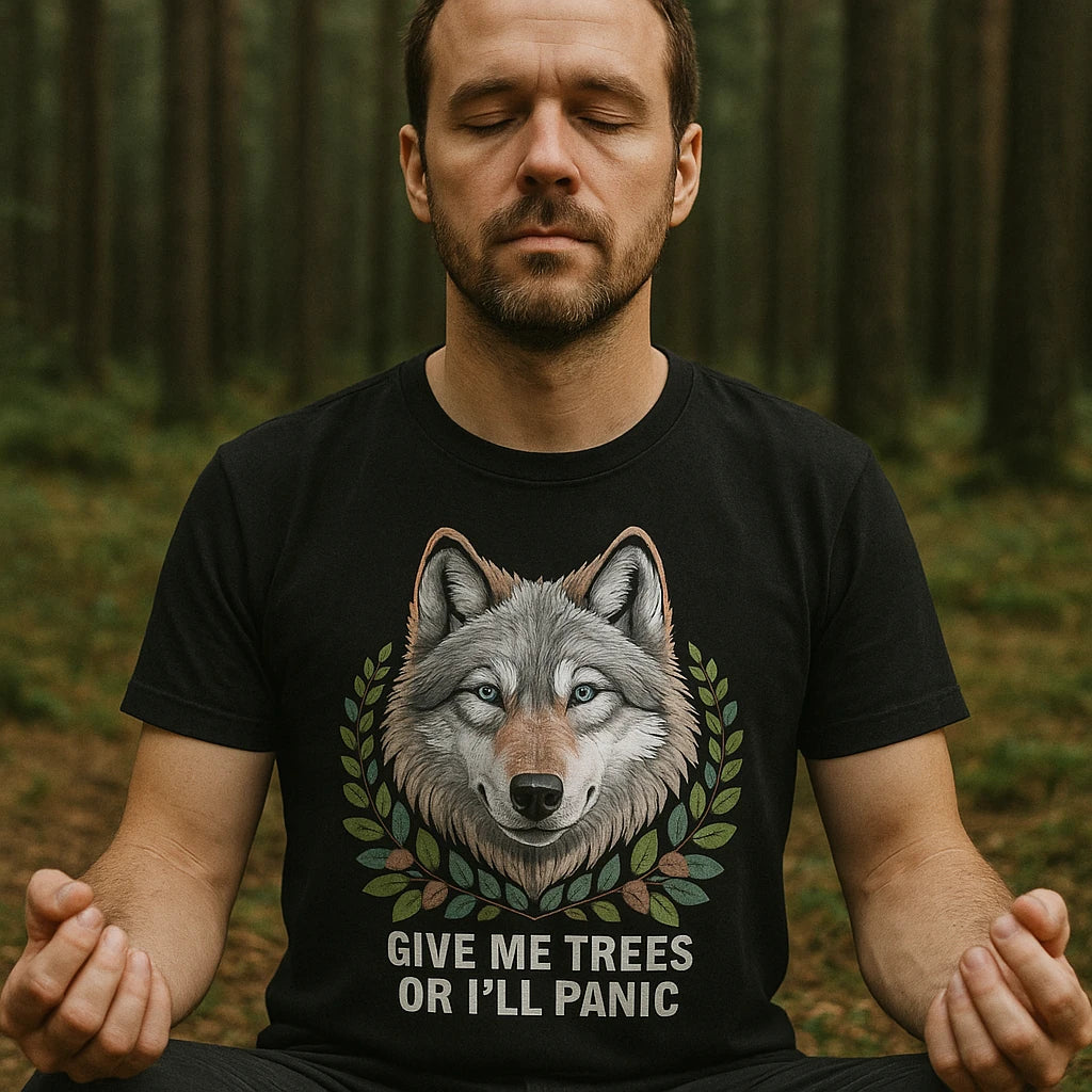 "Give Me Trees Or I'Ll Panic" forest green t shirt - product photo 8