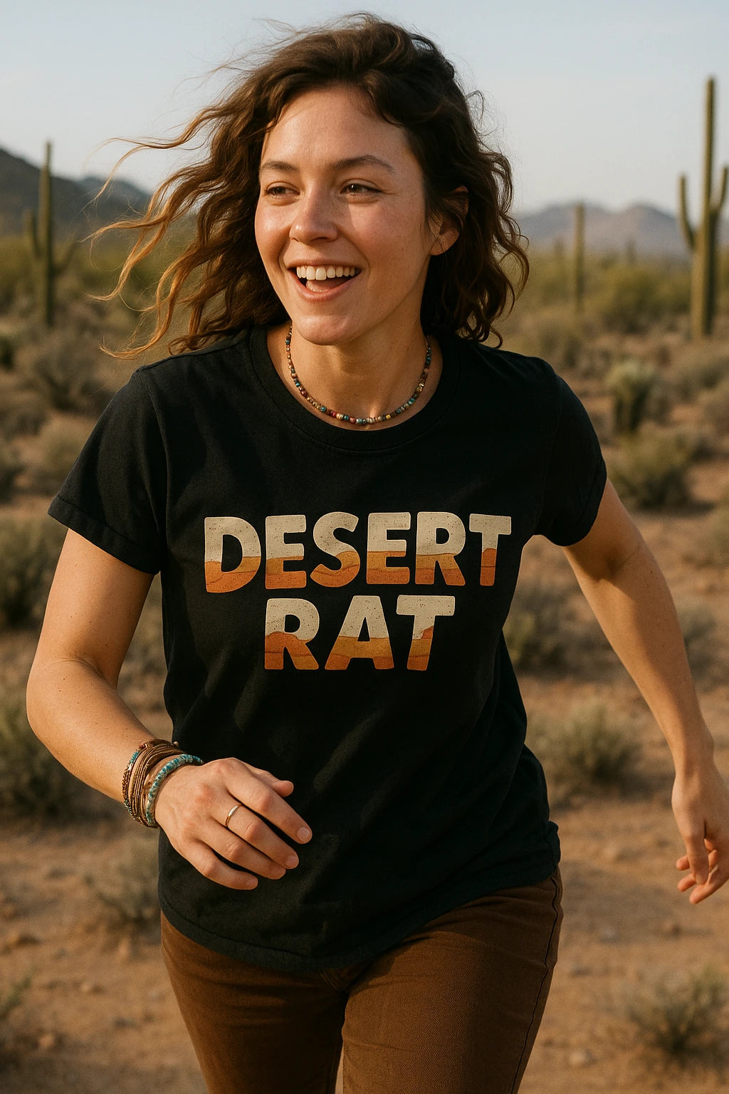 "Desert Rat" black desert camo t shirt, photographed as gifts for desert lovers