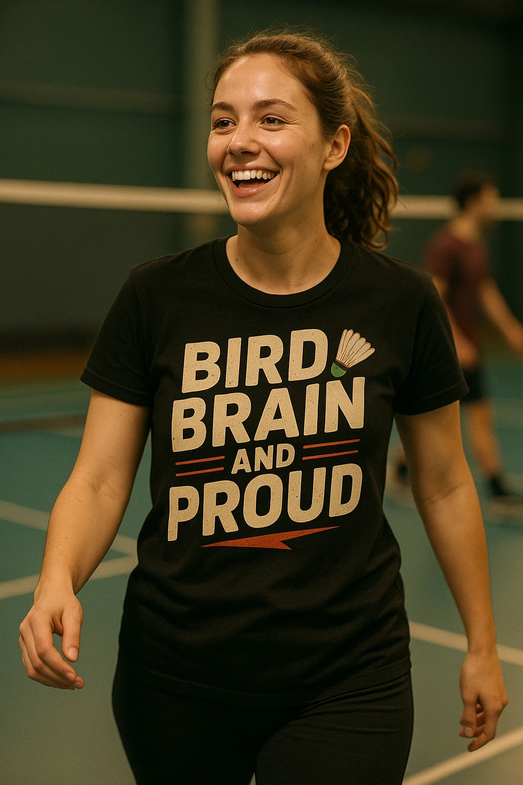 "Bird Brain and Proud" black badminton sports t shirt - also a badminton jersey for men