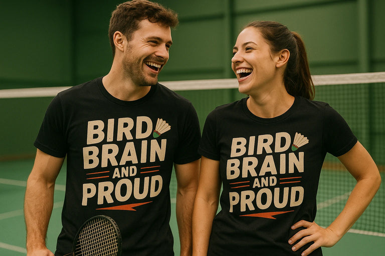 Person wearing the black badminton sports t shirt graphic tee - 