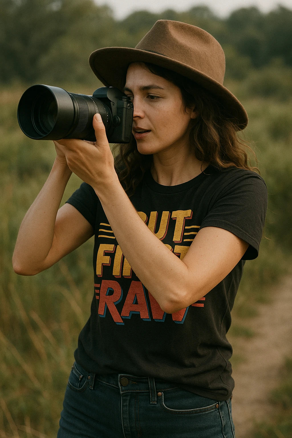 "But First Raw" black photography tee - also a present for photography lover
