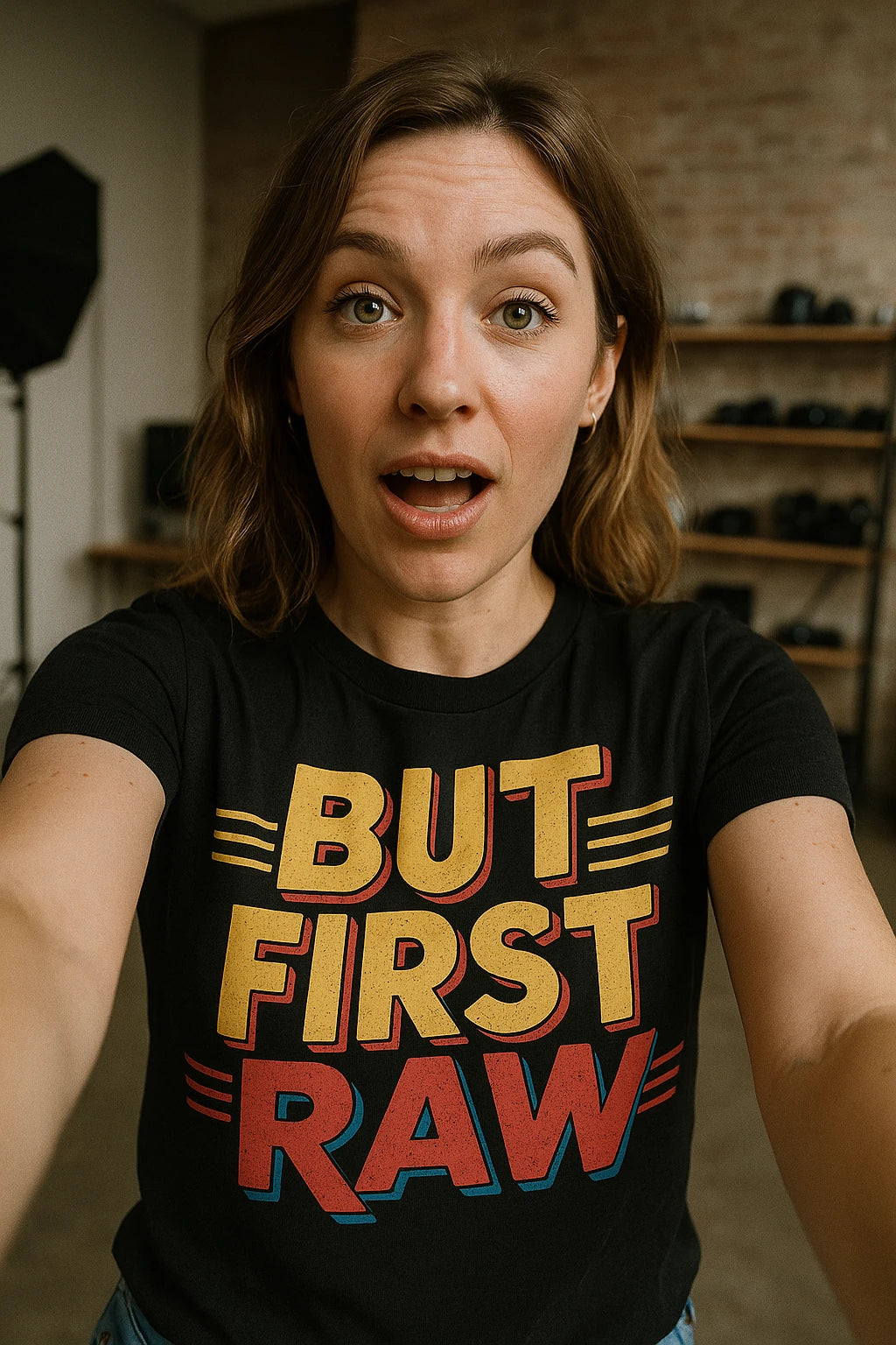 "But First Raw" black photography tee - also one of the best gifts for photography lovers