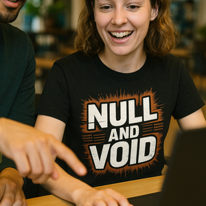 "Null and Void" black programming shirts - also one of the best presents for programmers
