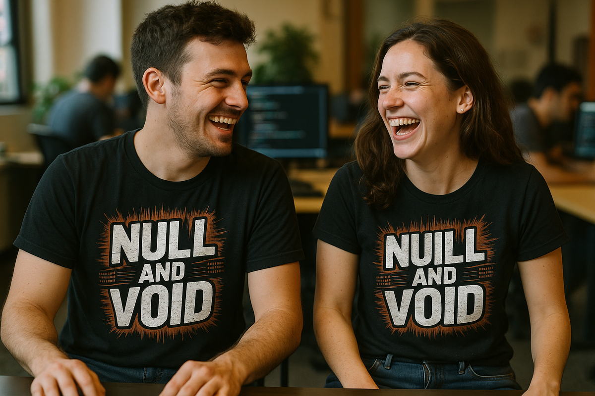 Person wearing the black programming shirts graphic tee - "Null and Void" design