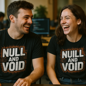 Person wearing the black programming shirts graphic tee - "Null and Void" design