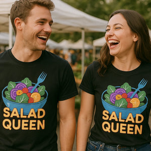 Person wearing the black salad shirts graphic tee - "Salad Queen" design