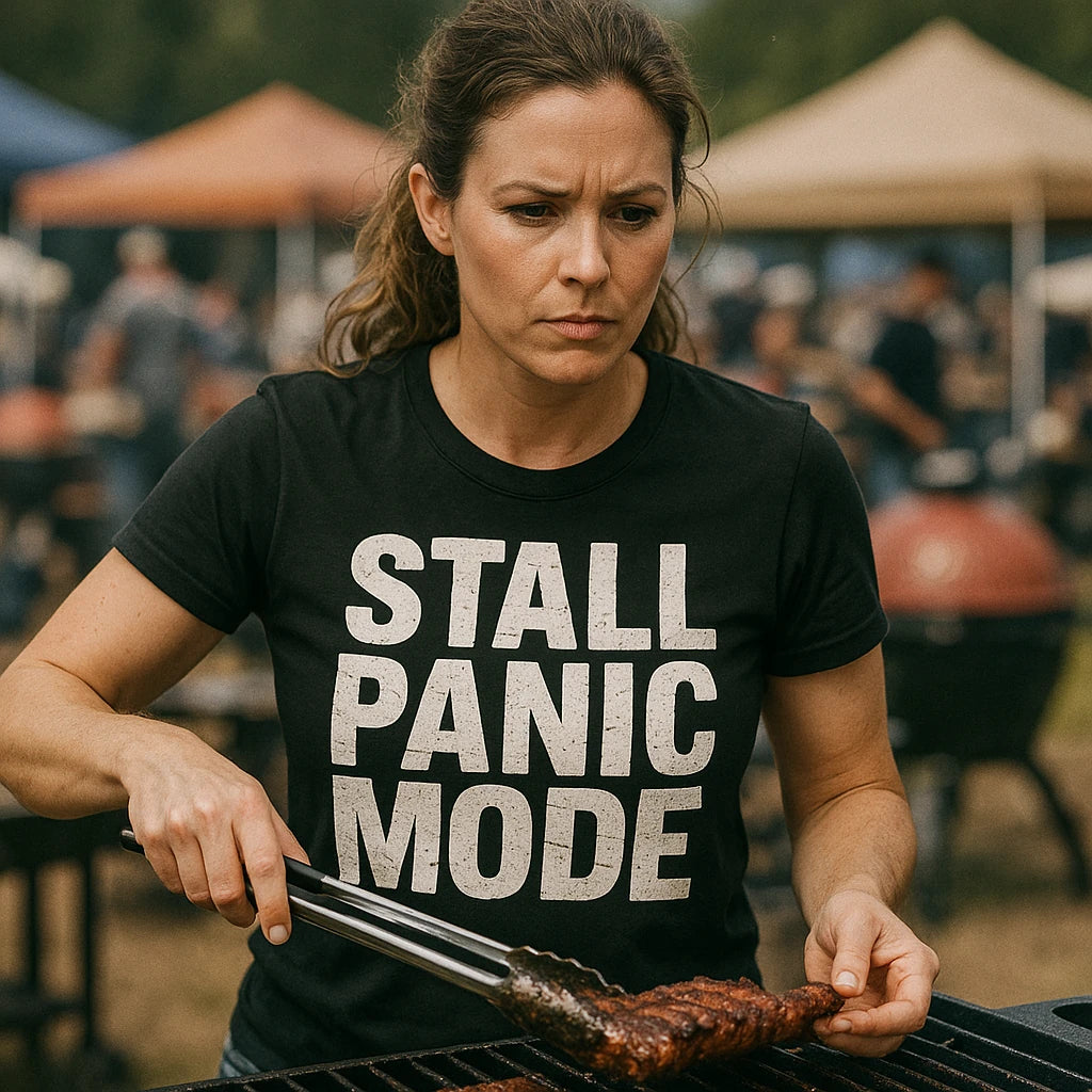 "Stall Panic Mode" black bbq tee - also one of the gifts for the bbq smoker lover