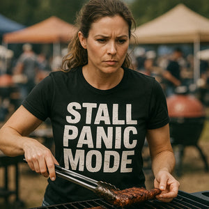 "Stall Panic Mode" black bbq tee - also one of the gifts for the bbq smoker lover