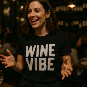 "Wine Vibe" black sommelier t shirt - also one of the best gifts for sommeliers