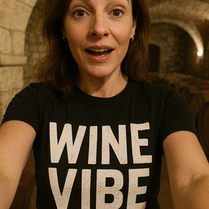 "Wine Vibe" black sommelier t shirt - also one of the gifts for a new sommelier