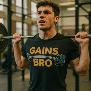 "Gains Bro" t shirt weightlifting - product photo 8