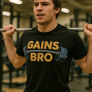 "Gains Bro" black t shirt weightlifting - a birthday gift for weightlifting lover