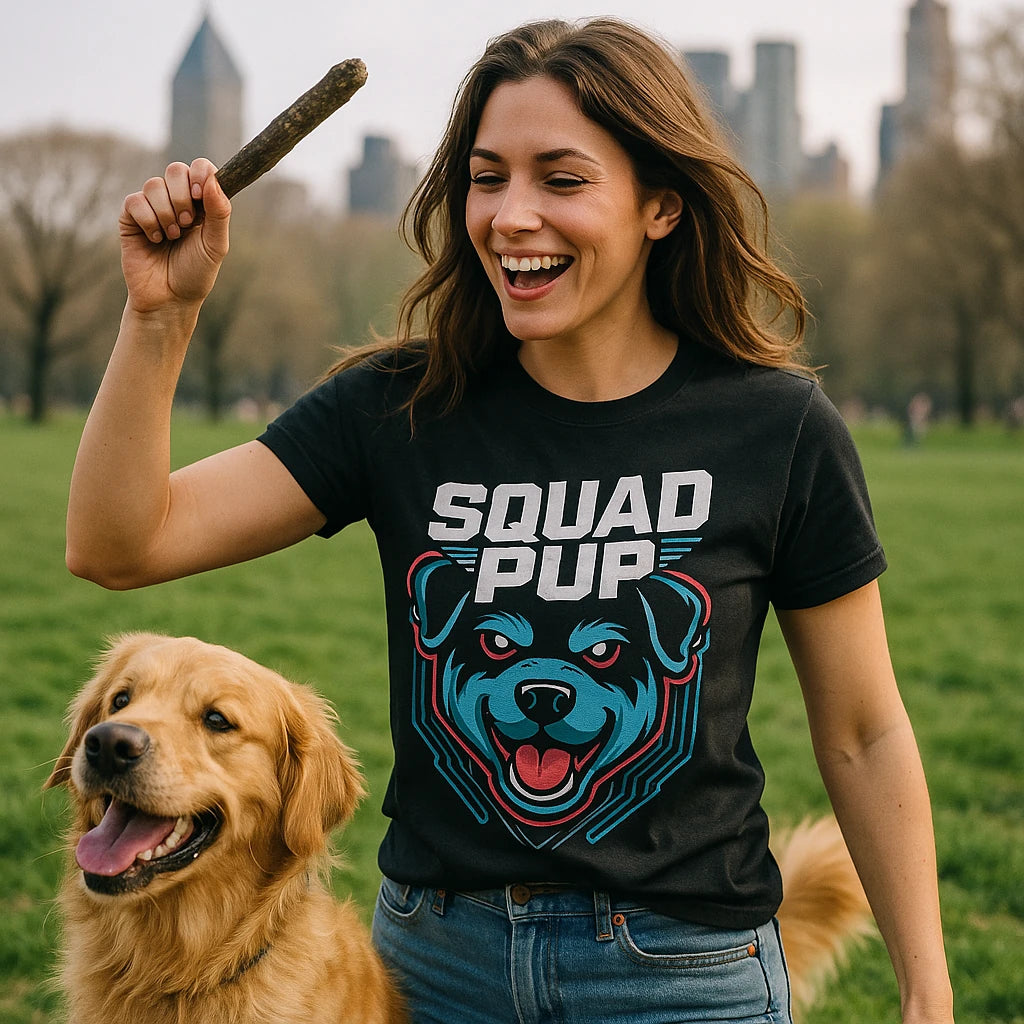 "Squad Pup" black dog t shirt - also one of the presents for dog lovers
