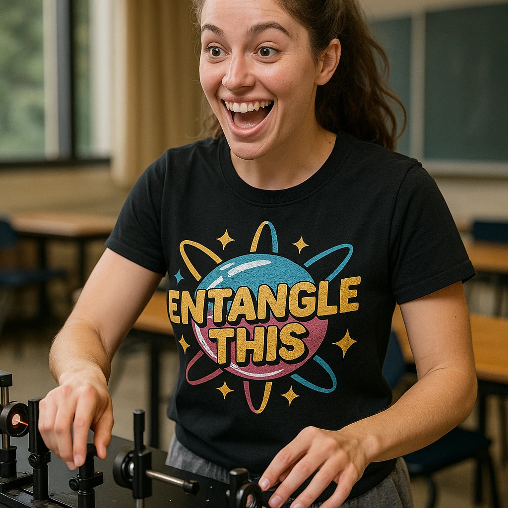 "Entangle This" quantum mechanics t shirt - product photo 8
