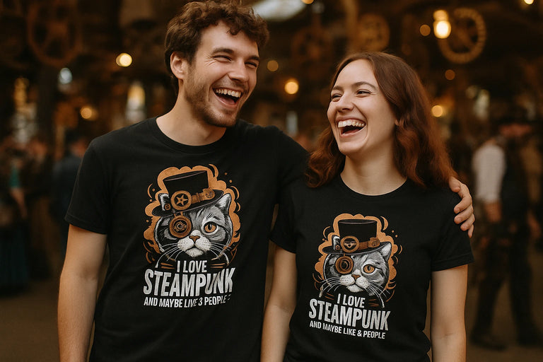 Person wearing the black t shirt steampunk graphic tee - 