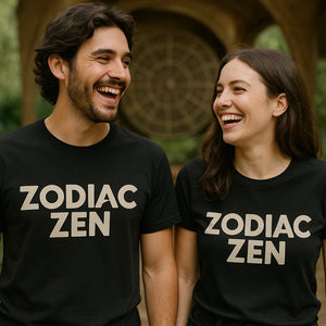 Person wearing the black astrology graphic tee graphic tee - "Zodiac Zen" design