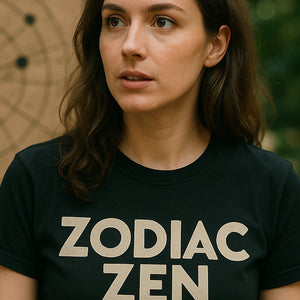 "Zodiac Zen" black astrology graphic tee - also one of the gifts for someone who likes astrology