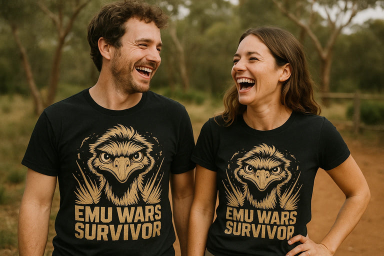 Person wearing the black emus shirts graphic tee - 