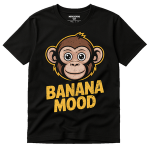 Black Monkey T Shirt - "Banana Mood" graphic tee with tan print, flat lay product photo